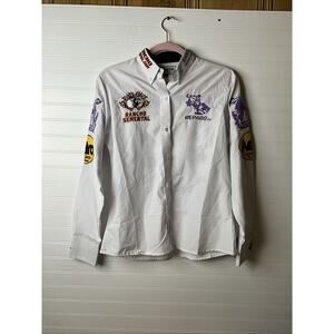 Women's Large Rancho Semental White Long Sleeve Reparo Shirt Rodeo Westernwear